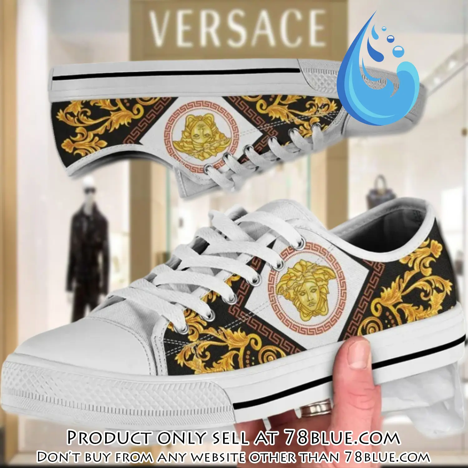 Versace medusa golden pattern white low top canvas shoes luxury brand gifts for men women 78b0530212